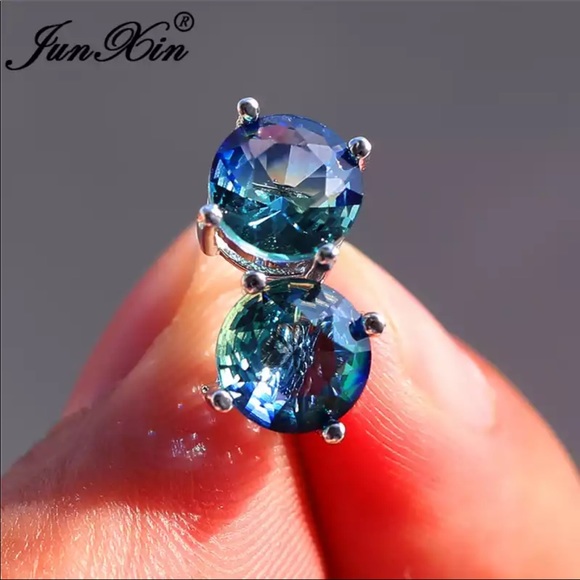 Mystic Fire Stone Silver Stud Earrings - Picture 2 of 4